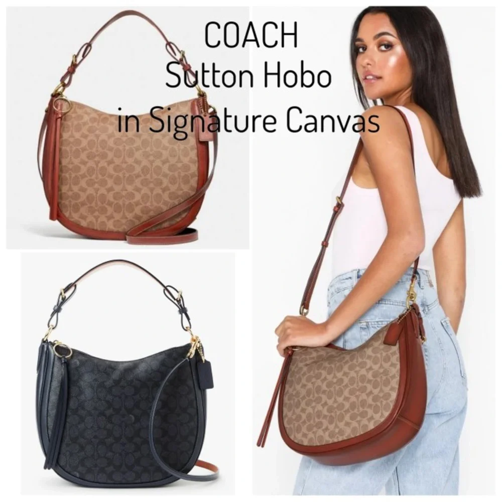Coach Signature Hobo Tan Rust Shoulder Leather Coated Canvas Bag
